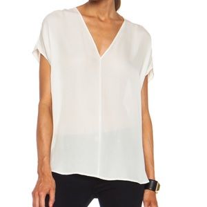 Vince side drape v neck 100% silk shirt sold out